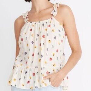 MADEWELL MULTICOLOR FLORAL RUFFLE STRAP SLEEVELESS FLOWY TANK TOP WOMENS SZ 14